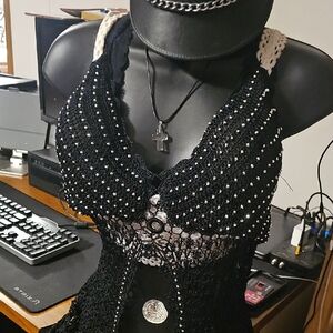 Elegant Black Crochet Halter Top